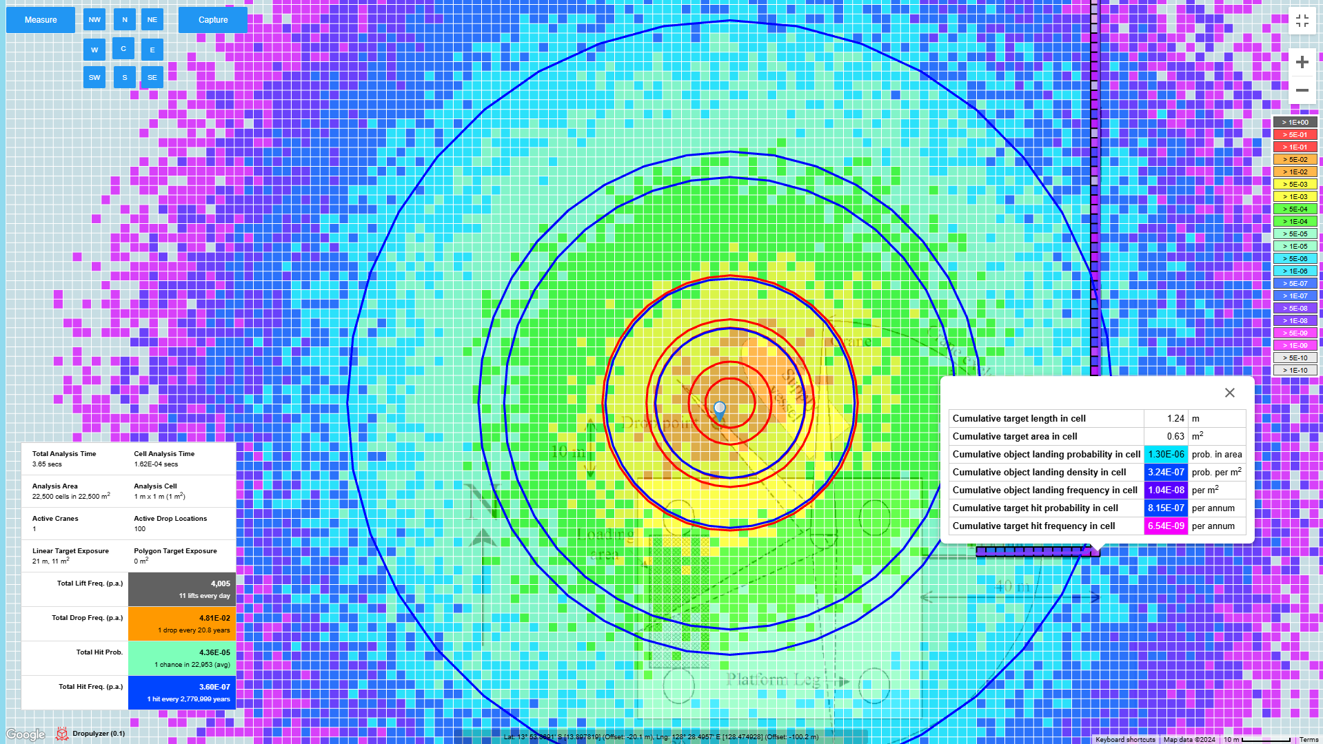 Dropulyzer Enhanced Analytical Accuracy - Analysis accuracy is greatly enhanced by allowing source to target calculations down to 1m resolution and using a localised cellular structure instead of coarse 10m global concentric circles.